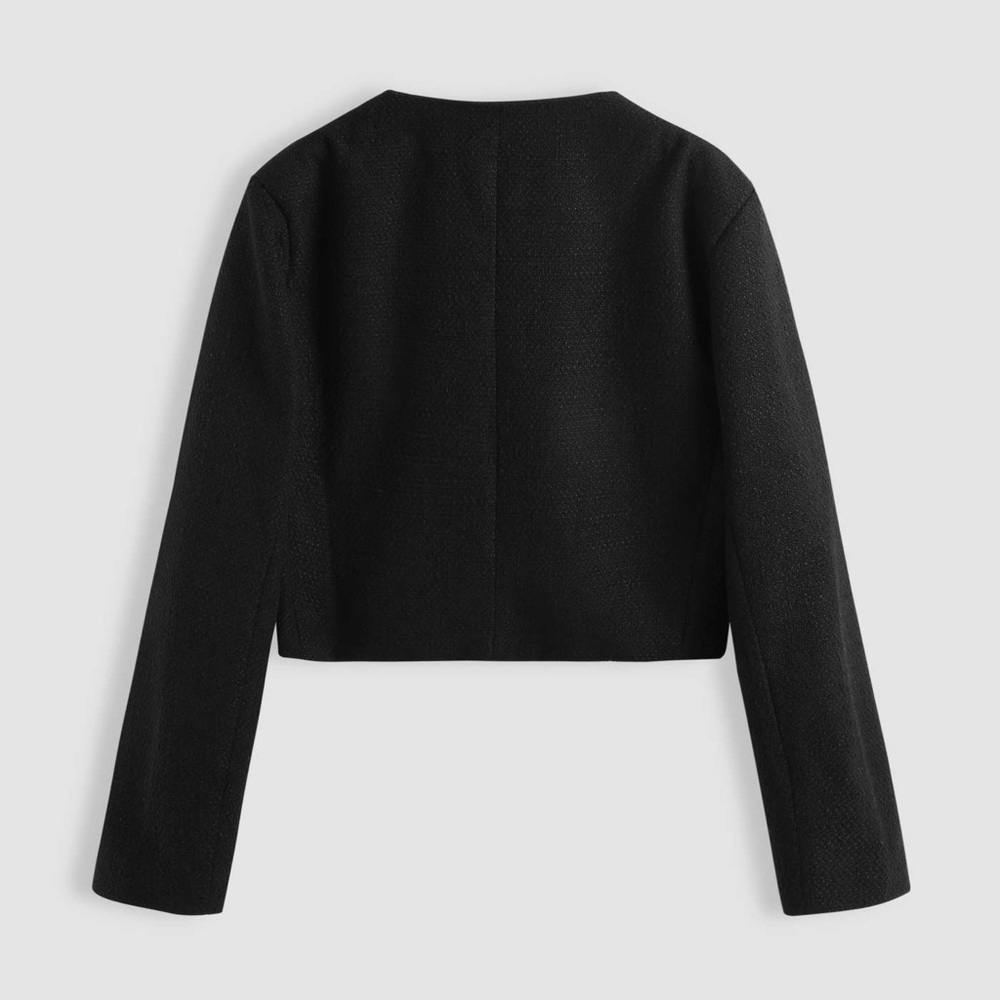 Sz M Cider Tweed Button Crew Neck Jacke Black Women's Jacket with Gold Buttons - Picture 8 of 16
